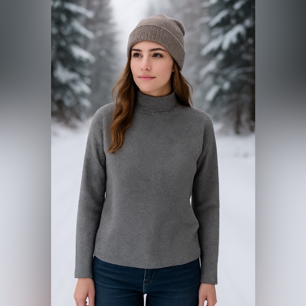 Tahari Gray Mock Neck Long Sleeve Sweater Stretch Knit Size Large